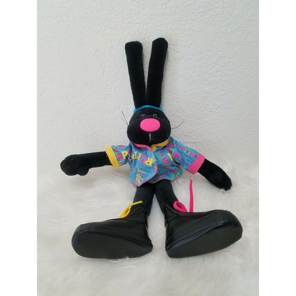 Dakin Sue Sona 1992 Black Rappit Rabbit Plush toy w/ Shirt Cap and Shoes 17" - Picture 9 of 9